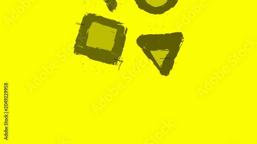 Abstract Hand Drawn Geometric Shapes Pattern Featuring Vibrant Yellow Background And Textured Elements For Creative Design Projects