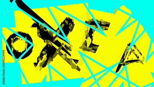 Bold Abstract Yellow and Blue Geometric Graphic Design with Textured Brush Strokes