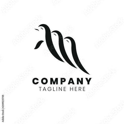 Three Penguin Logo – Simple, Minimalist and Elegant Penguin Symbol Vector