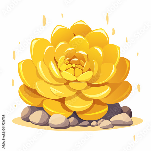 Yellow succulent plant with stones with transparent background