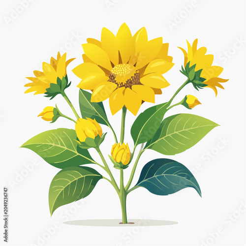 Yellow sunflower bouquet with leaves