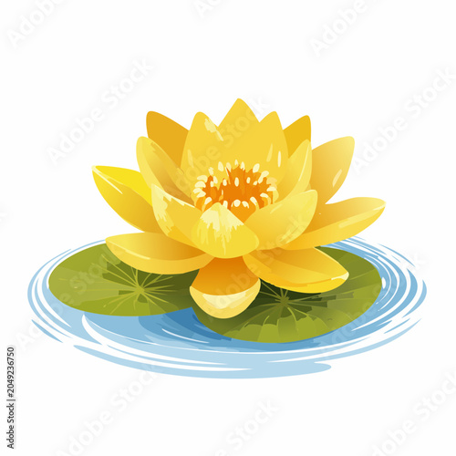 Yellow water lily floating on water