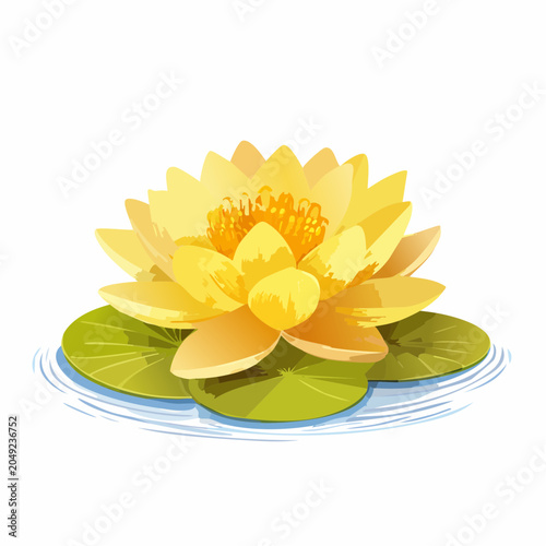 Yellow water lily floating on water with leaves with transparent background