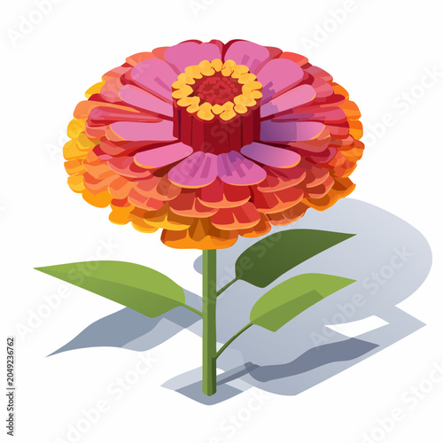 Zinnia flower with vibrant petals and green leaves