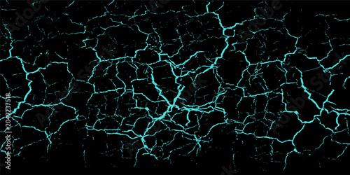 Tableau sur toile High-impact abstract background featuring vibrant cyan blue lightning or crackle textures across a deep black field