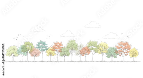 Bild auf Leinwand Detailed CAD illustration depicting a harmonious nature landscape, a vibrant arr