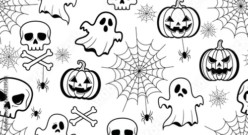 Black and white Halloween icons set.
