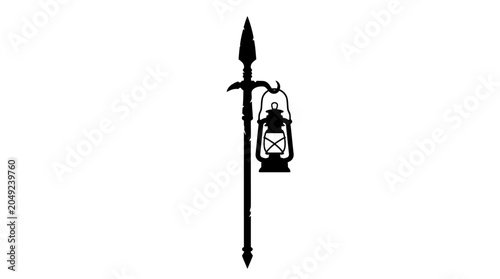 Bild auf Leinwand A black silhouette of a spear with a hanging lantern attached to its shaft