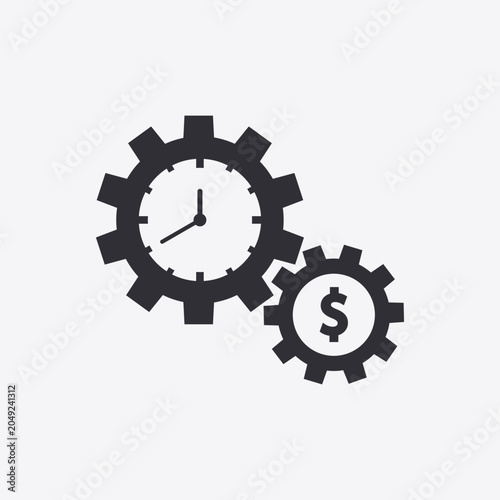 Time is money vector icon illustration featuring interconnected gears with a clock and dollar symbol