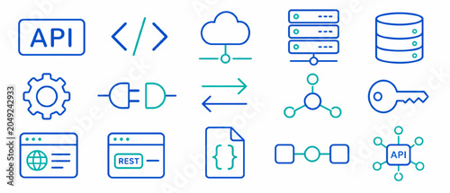 Software interface and api integration line icons