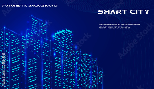 Foto Explore advanced futuristic city architecture, a smart urban landscape glowing w