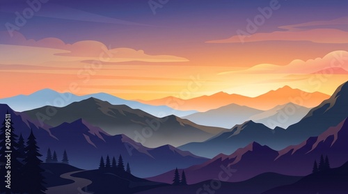 Mountain Sunset Landscape Background Ai Generated