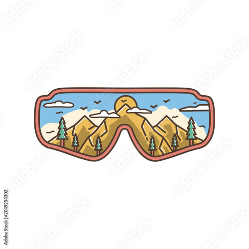 Mountain Landscape Ski Goggles Illustration