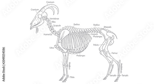 Fotografia Detailed goat skeletal anatomy illustration.