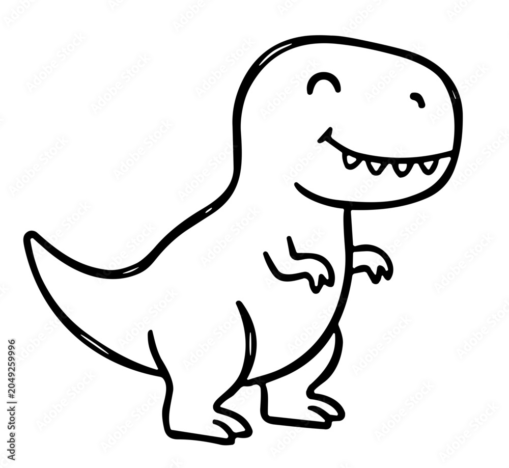Obraz premium Cute cartoon tyrannosaurus rex dinosaur character outline line art icon