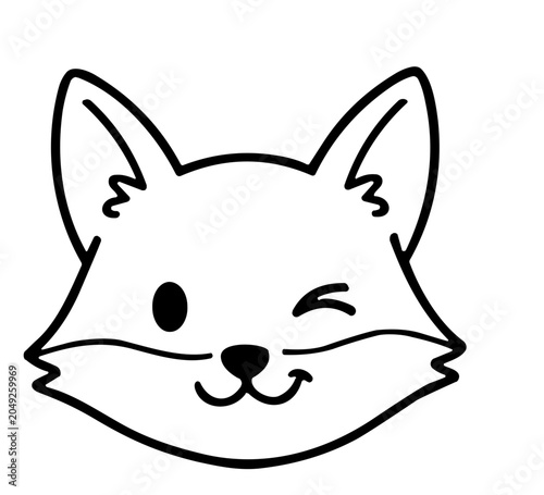 Cute winking fox face character outline line art simple icon