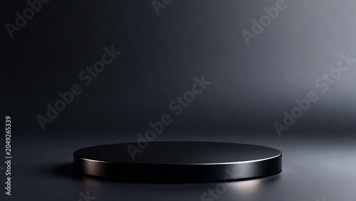 Black circular platform on dark surface
