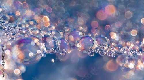 Extreme macro of bubbles in sparkling water with sunlight reflections