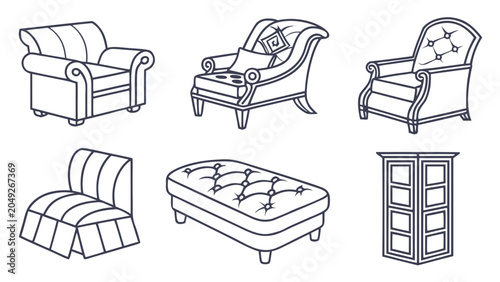 Schilderij op canvas Classic interior furniture seating and cabinetry line drawings with furniture