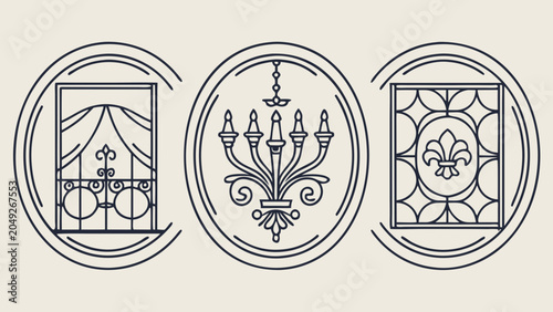 Elegant decorative interior elements featuring ornate and chandeliers, interior