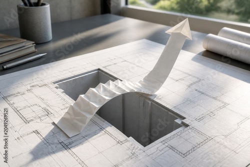 Origami Bridge Rising From Blueprint Gap