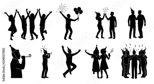 Foto Black Silhouettes of People Celebrating.