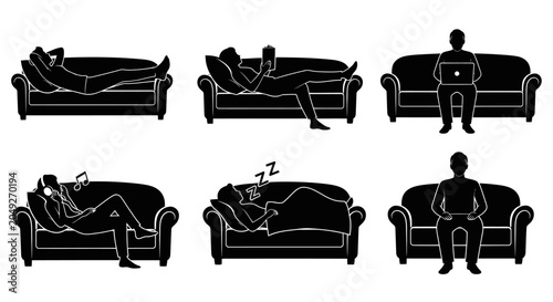 Foto People sitting and lying on sofa.