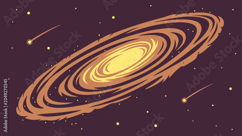 Obraz na plátne Spiral galaxy and comet illustration in deep space with universe, astronomy