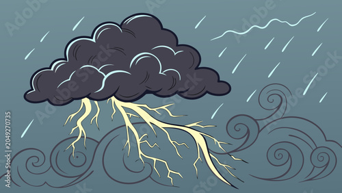Foto Stormy weather illustration with cloud and lightning, electricity