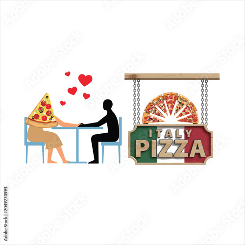 Valentine's day couple sharing pizza with heart decorations