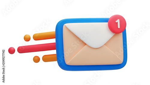 A digital envelope icon with a blue border and a red notification badge isolated on transparent background