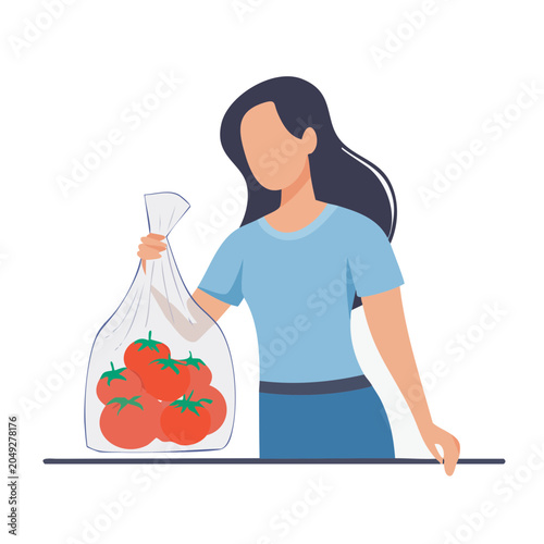 Woman holding a bag of fresh tomatoes