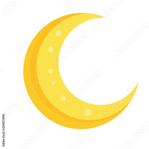 Yellow crescent moon icon with flat design style