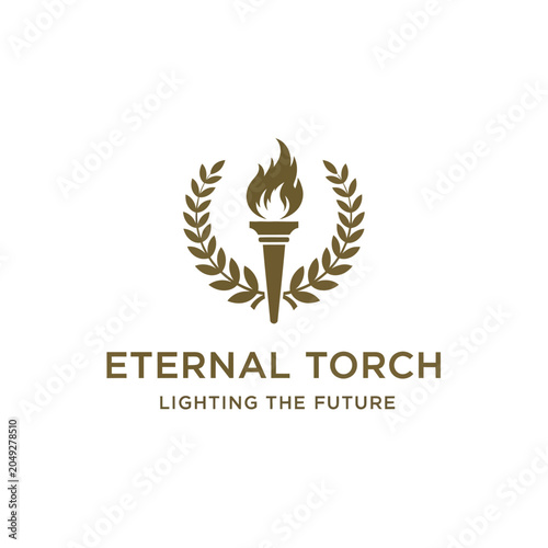 Fotografie Traditional flaming torch and laurel branches, perfect for education, sports competitions, or heritage brands