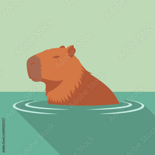 Schilderij op canvas Large rodent capybara in water.