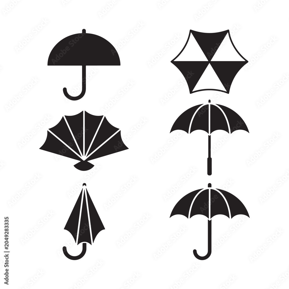 Obraz premium Umbrella Silhouettes Black And White Vector Illustration Collection