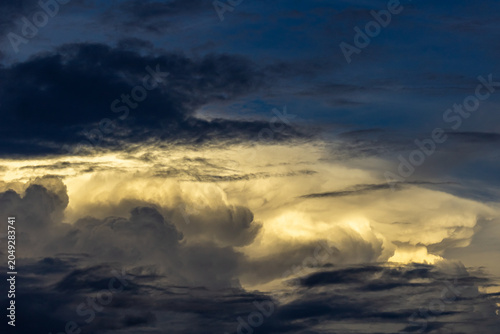 beautiful sky with big clouds at sunset