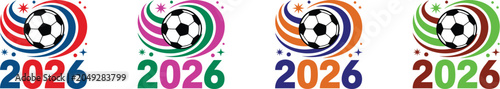 Fotografía 2026 fifa world cup logo variations with dynamic swirls and soccer ball