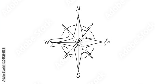 Schilderij op canvas Hand-drawn compass rose with directional points on white background