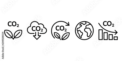 Canvas-taulu Four black line showing carbon dioxide absorption and reduction leaves cloud glo