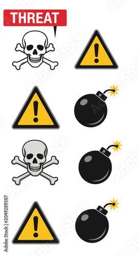 Danger Symbols: Skull, Crossbones, Warning Signs, Explosive Bombs