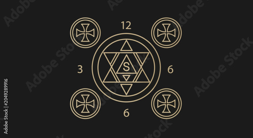 Tablou pe pânză Esoteric Symbol with Crosses and Numbers on Dark Background