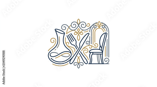 Abstract illustration of laboratory flask fork knife and chair.