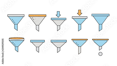 Funnels in various stages illustration.