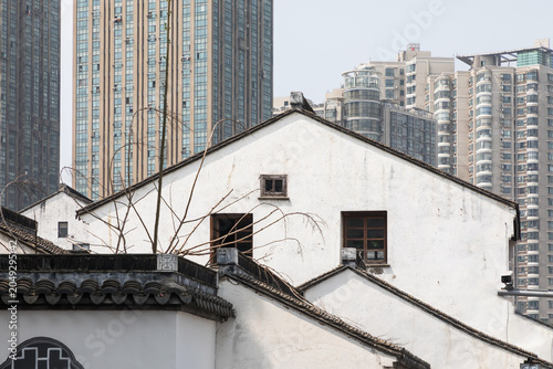 White ancient buildings in modern architecture