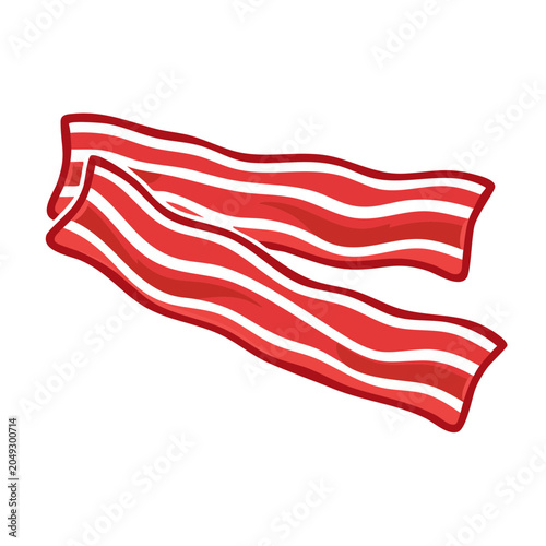 Two wavy strips of bacon on a white background