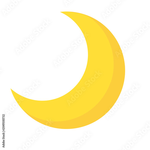 Yellow crescent moon icon on white background