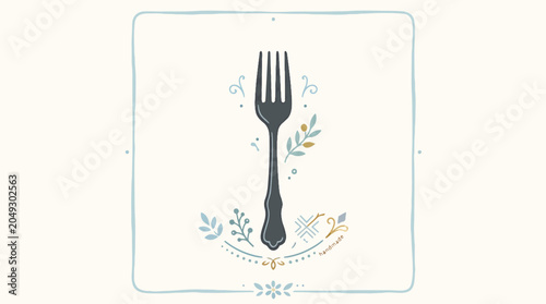 Tableau sur toile Black fork on decorative plate setting.
