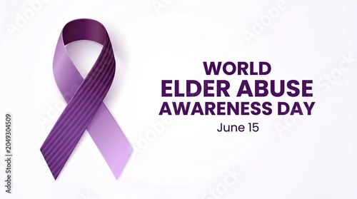 Purple ribbon for world elder abuse awareness day on june 15th isolated on white background