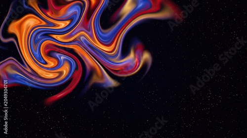 Vibrant swirling colorful abstract design on dark starry background